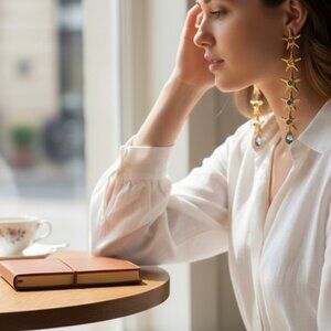 Noir Jewelry Starfish 14K Gold Plated Crystal 3 1/2 "Long Designer Earrings'